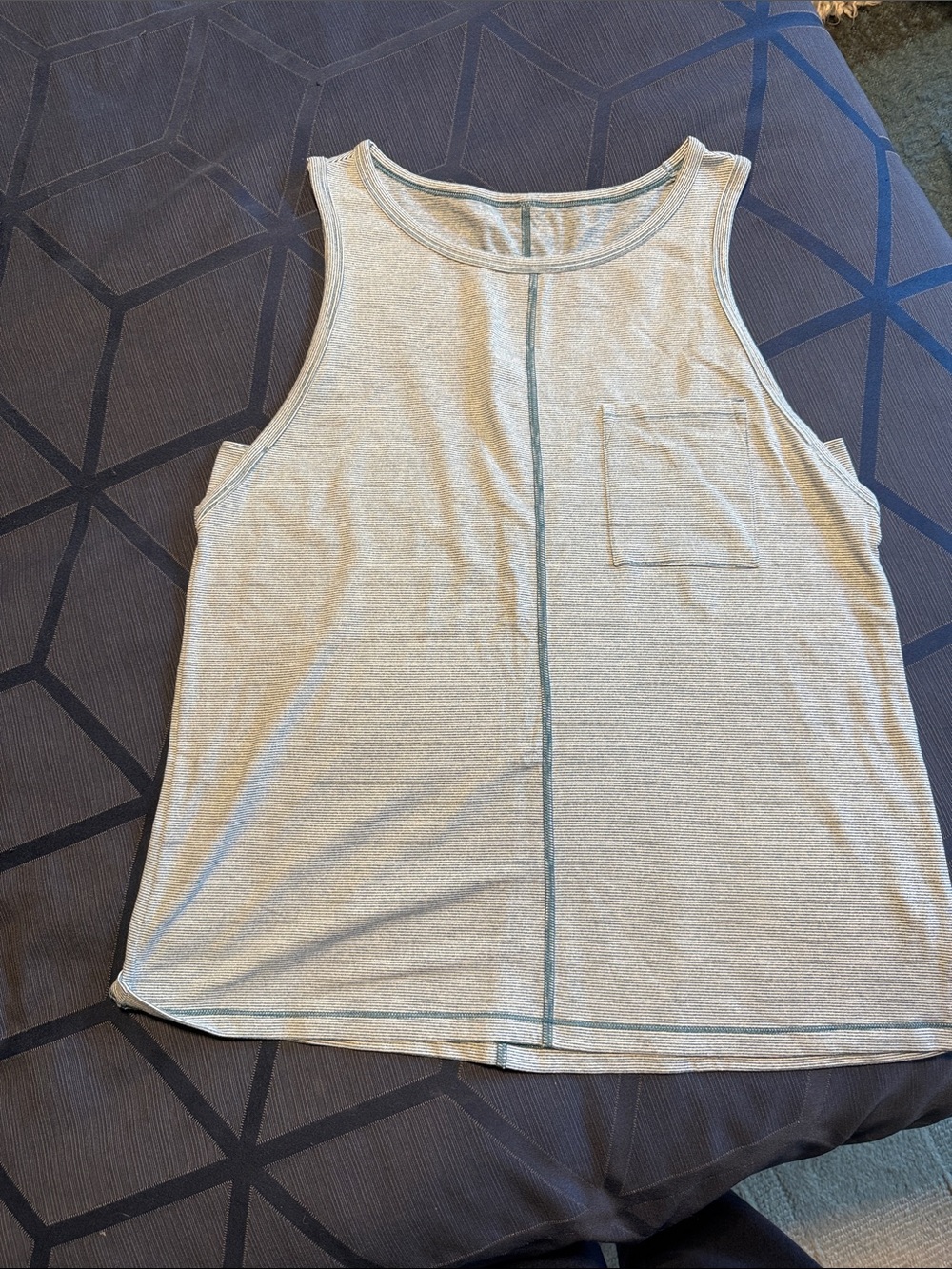 Women's Light Blue Pocket Tank Top - Casual Sleeveless Tee
